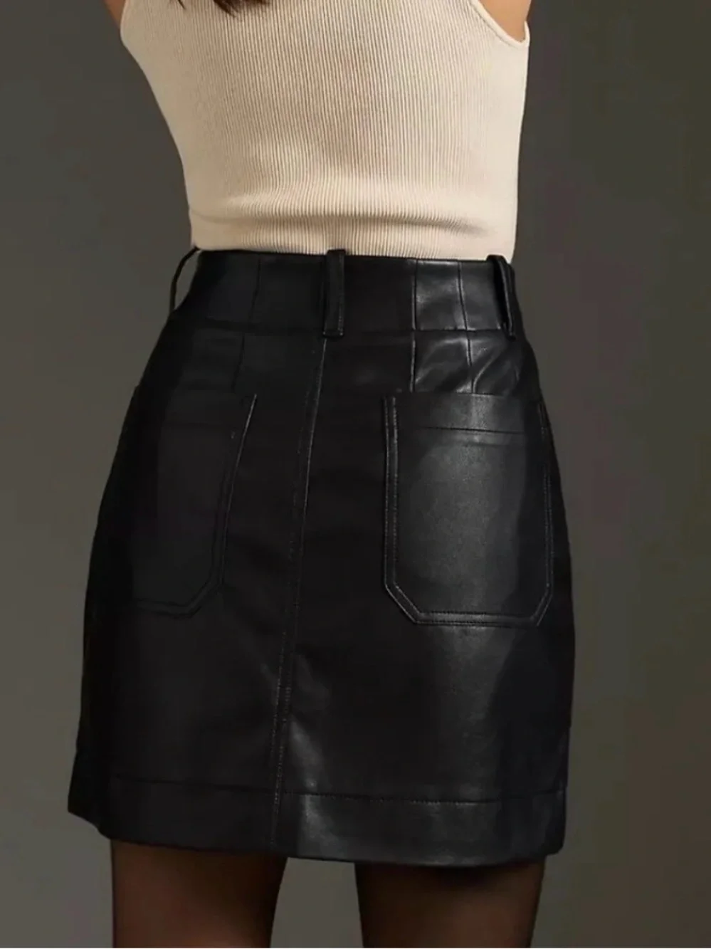 Mauve The Colette Black Faux Leather Mini Skirt in Excellent Condition Size XL